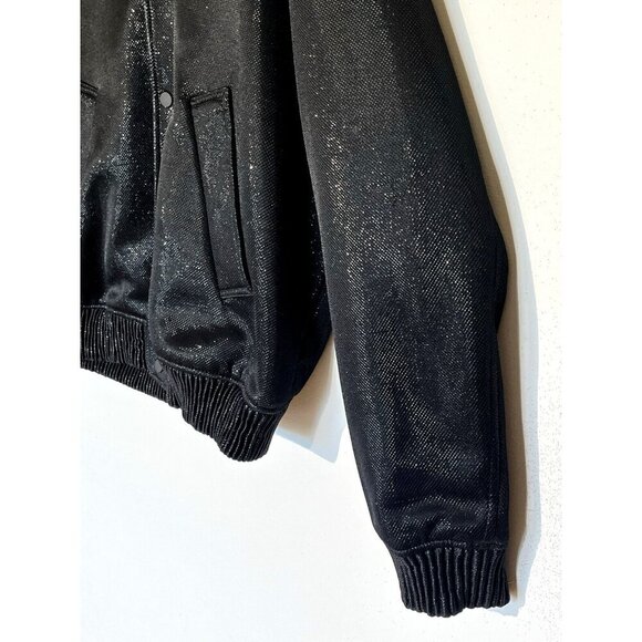 New Zara Black Metallic Pockets Snap Front Insulated Moto Bomber Jacket - Picture 10 of 10